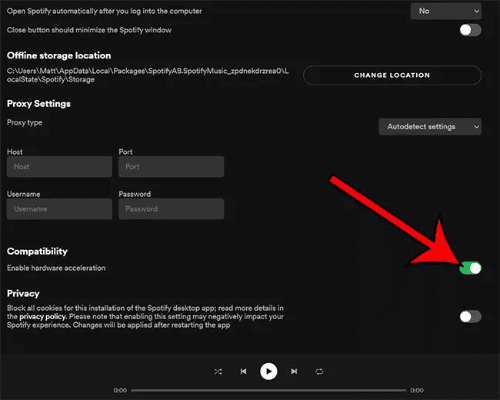 Turn Off Hardware Acceleration in spotify