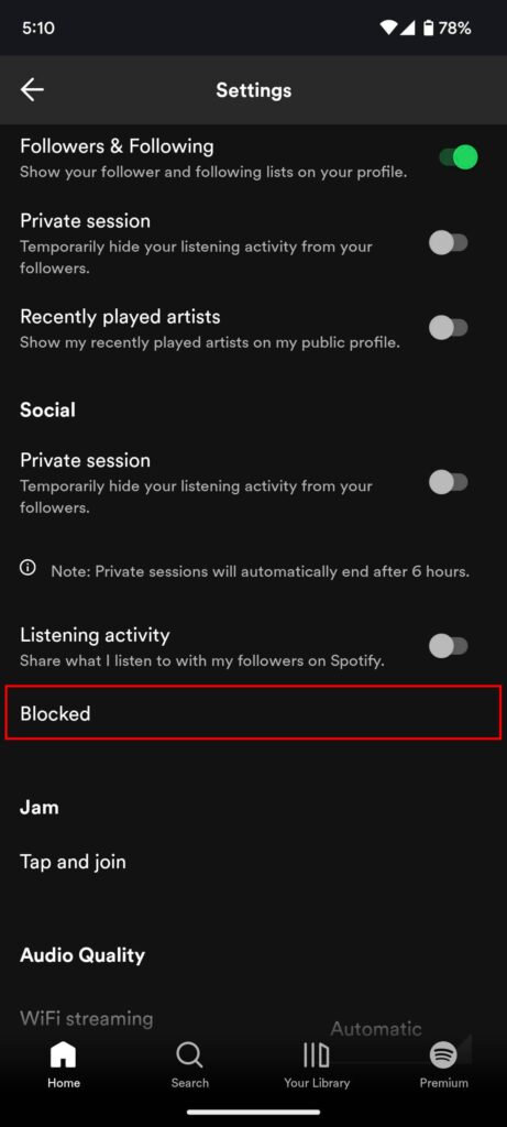 blocked list on spotify 